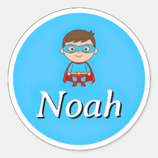 Customizable Round Kids Name Sticker – Superhero