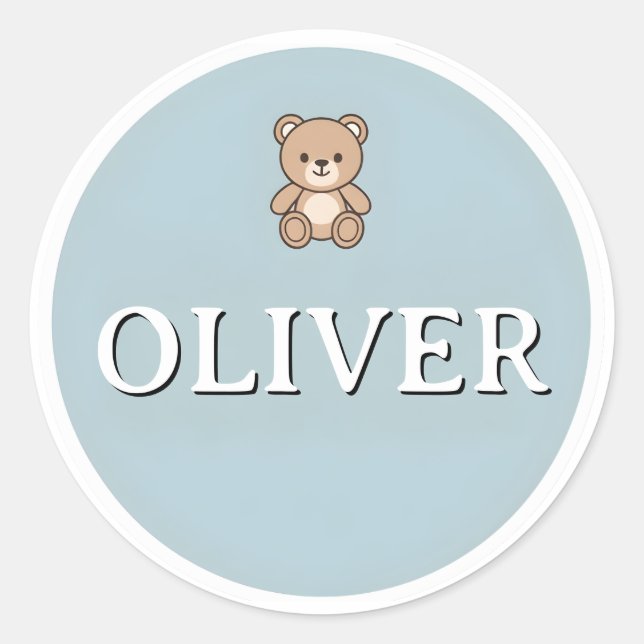 Customizable Round Name kids Sticker – Teddy Bear (Front)