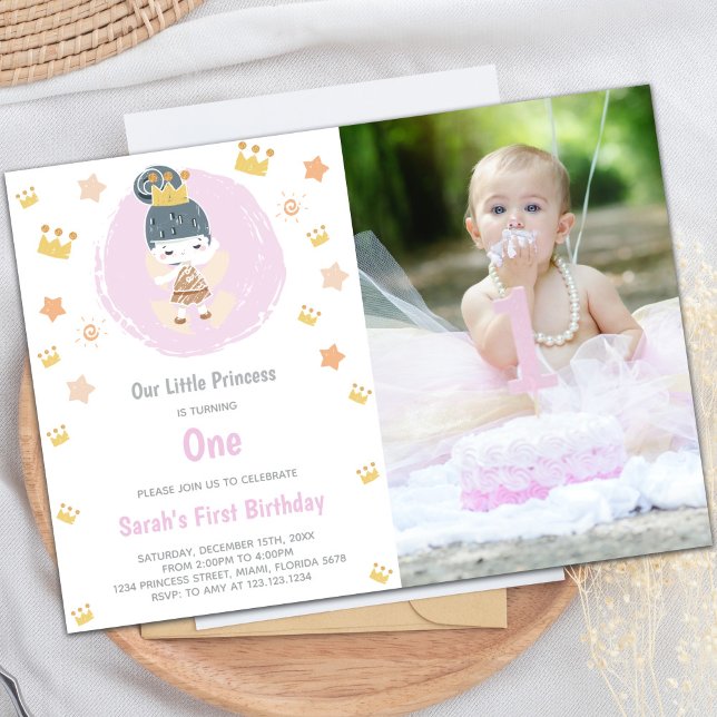 Customizable Royal Princess Party Invitations (Our Little Princess Birthday Invitations w photo)