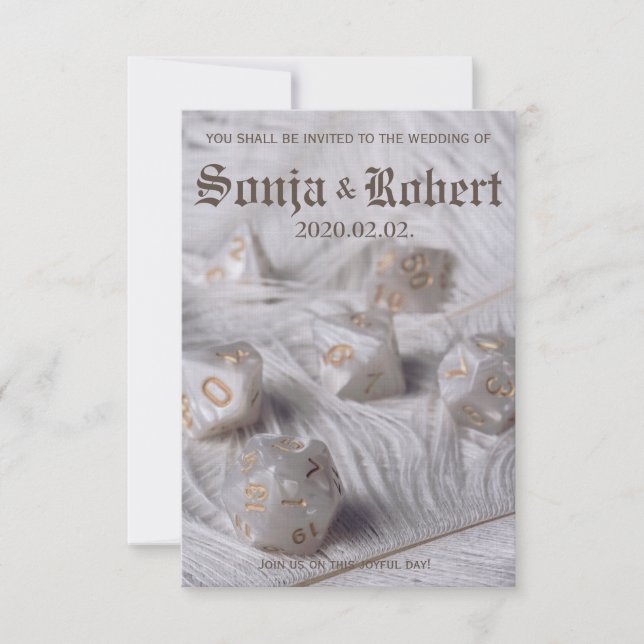 Customizable RPG Dice wedding invitation (Front)