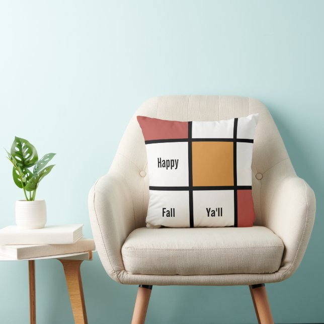 Customizable Rust Gold Mondrian Style Throw Pillow (Chair)