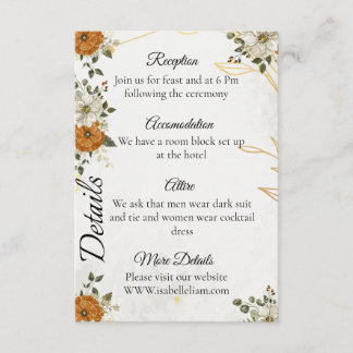 Customizable Rustic Boho Fall Details Card