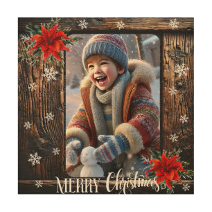 Customizable Rustic Christmas Photo Wood Wall Art