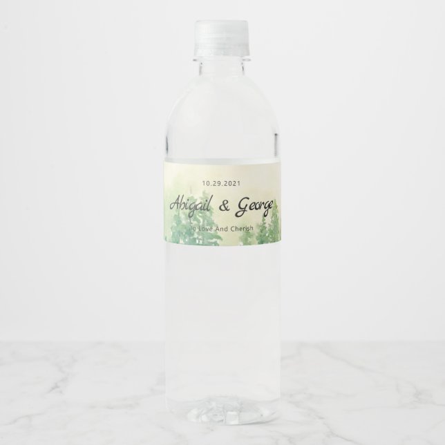 Customizable Rustic Forest Wedding Water Bottle Label (Front)
