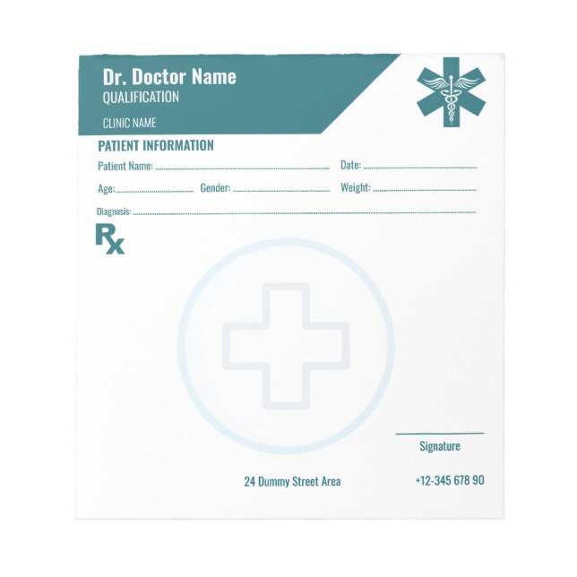 Customizable RX Pad Teal Doctor Prescription | Zazzle