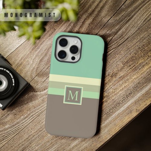 Customizable Sage Green Cream Grey Color Block iPhone 15 Pro Max Case