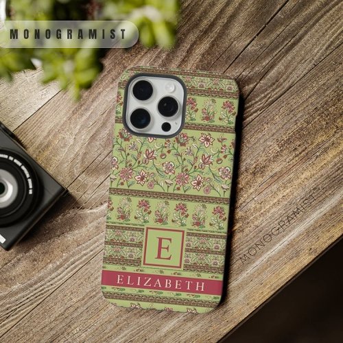 Customizable Sage Green Pink Brown Aztec Pattern iPhone 15 Pro Max Case