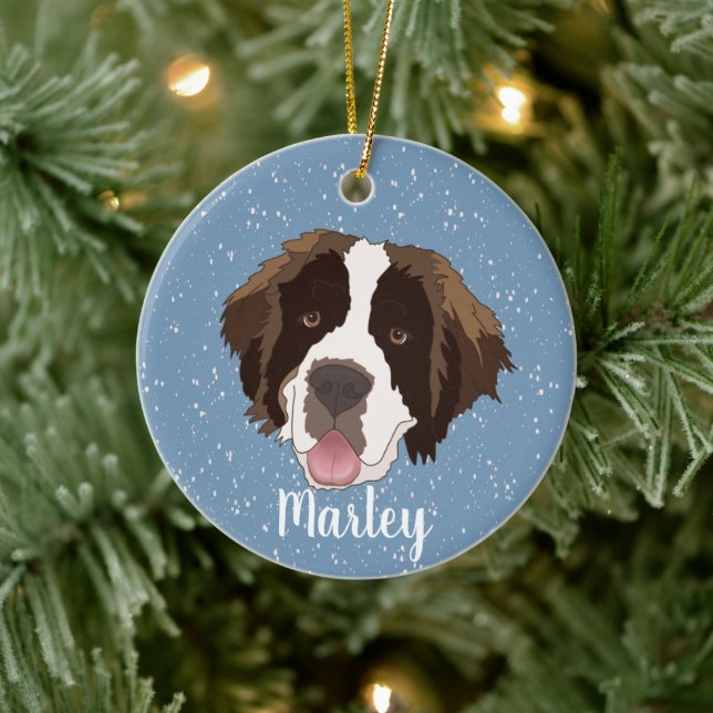 Customizable Saint Bernard Christmas Ceramic Ornament (Tree)