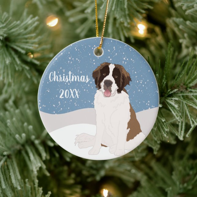 Customizable Saint Bernard Christmas  Ceramic Ornament (Tree)