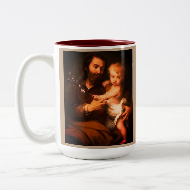 Customizable Saint Joseph Father's Day Two-Tone Coffee Mug (Left)