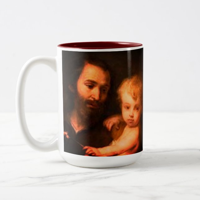 Customizable Saint Joseph with Christ Child Two-Tone Coffee Mug (Left)
