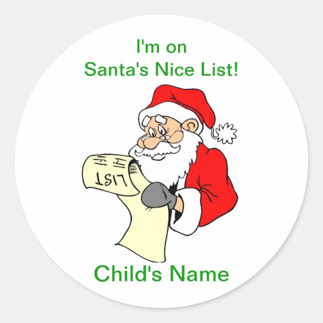 Customizable Santa Claus Nice List Stickers (Front)