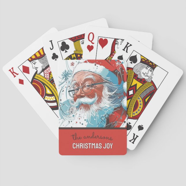 Customizable Santa Illustration Poker Cards (Back)