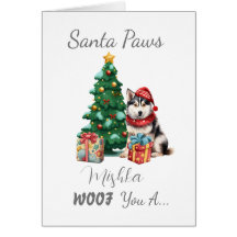 Customizable Santa Paws Husky Christmas Card