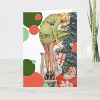 Customizable Santa & Pinup Girl Christmas Holiday Card by TigerLilyStudios at Zazzle