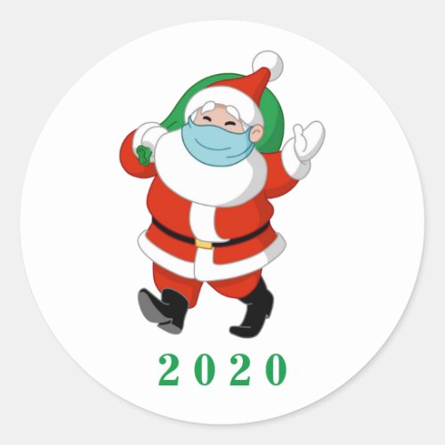 Customizable Santa wearing medical mask Classic Round Sticker