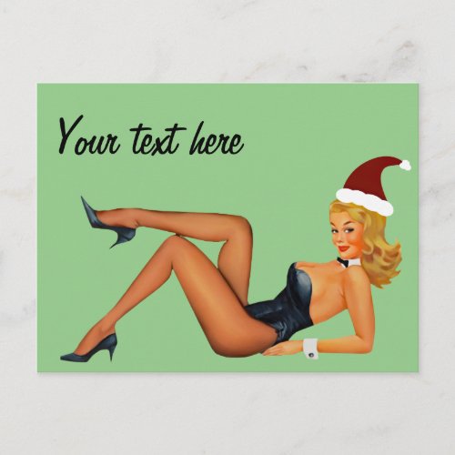Customizable Santas helper pin up girl postcard