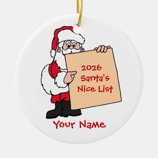 Customizable Santa's Nice List Ornament (Front)