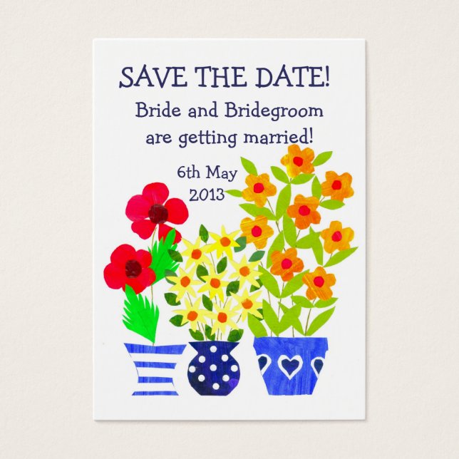 Customizable 'Save the Date' Card, Pots of Flowers (Front)
