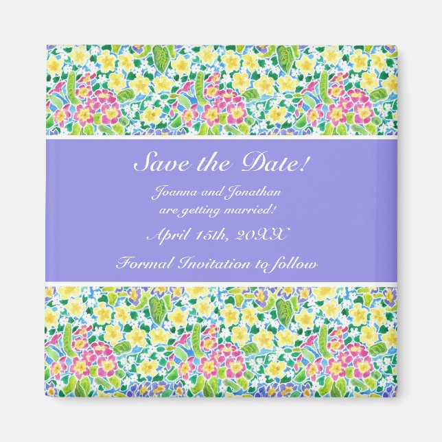 Customizable Save the Date Fridge Magnet Primroses (Front)