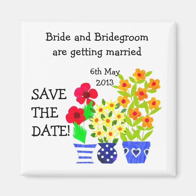 Customizable Save the Date Magnet, Flower Pots Magnet (Front)