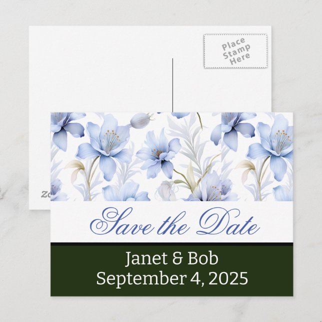 Customizable save the date postcard blue (Front/Back)