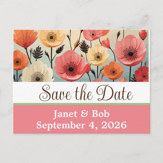 Customizable save the date postcard pinks (Front)
