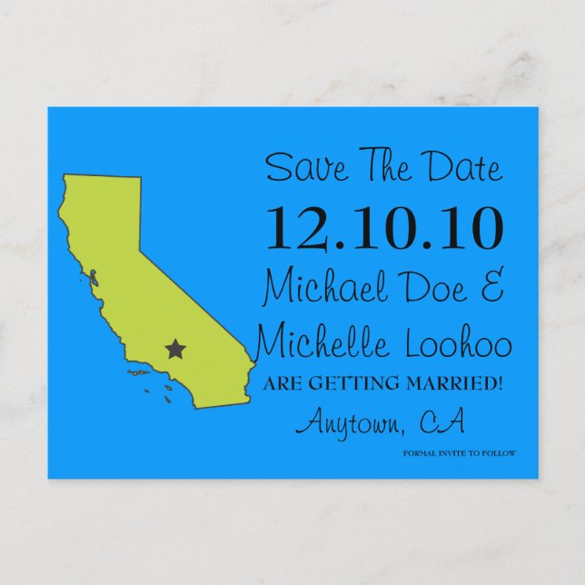 Customizable Save the Date State - CALIFORNIA Announcement Postcard (Front)