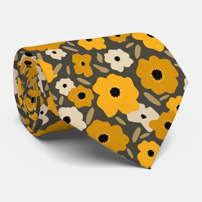 Customizable Scandinavian Doodle flower Neck Tie (Rolled)