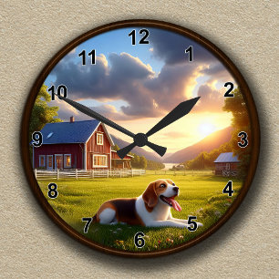 Customizable Scenic Farmhouse and Beagle Clock