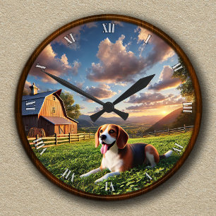 Customizable Scenic Farmhouse and Beagle Clock