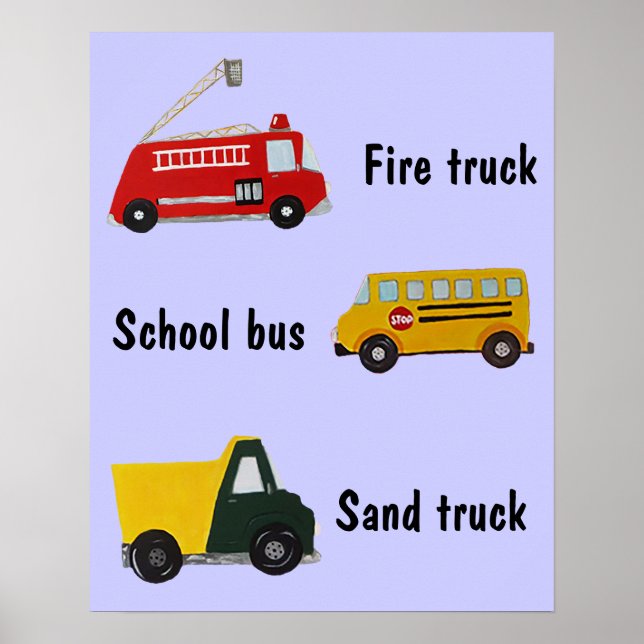 Customizable school bus, fire and sand truck poster (Front)