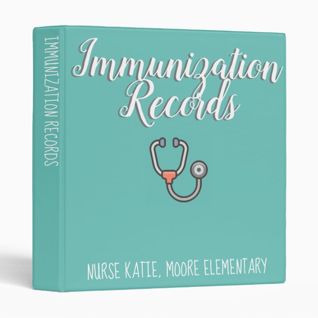 Customizable School Nurse Immunization Records 3 Ring Binder (Front/Spine)