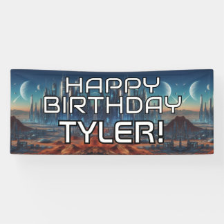 Customizable Sci-Fi themed HAPPY BIRTHDAY w/ name Banner