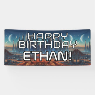 Customizable Sci-Fi themedHAPPY BIRTHDAY with name Banner