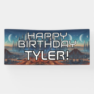 Customizable Sci-Fi themedHAPPY BIRTHDAY with name Banner