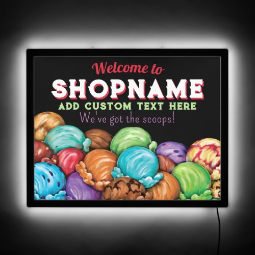 CUSTOMIZABLE Scoops Ice Cream Shop Lighted Promo LED Sign