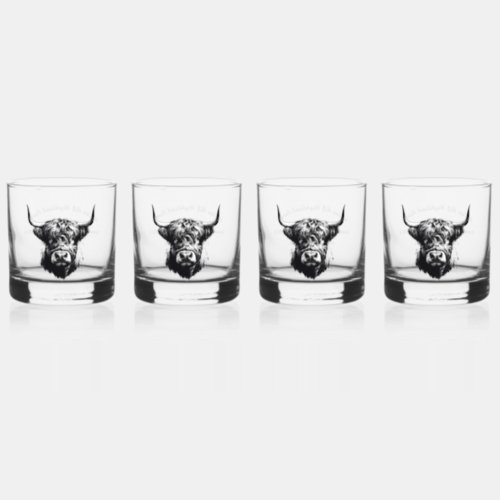 Customizable Scottish Highland Bull Rocks Glasses