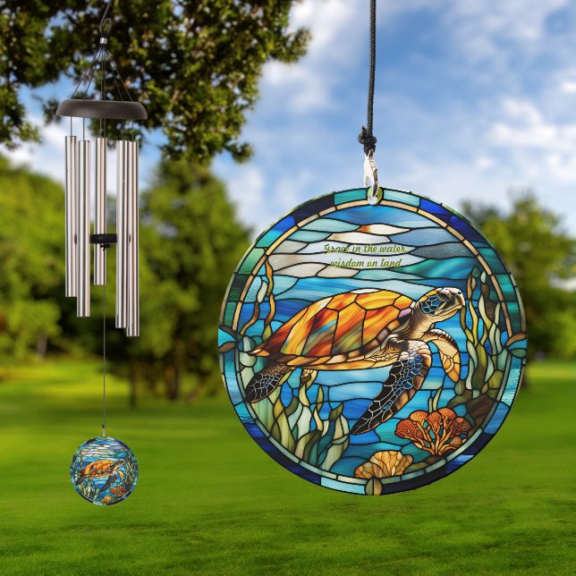 Customizable Sea Turtle Stained Glass Look  Wind Chime (Outdoor)
