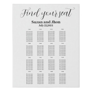 Customizable Seating Chart with Lovely Calligraphy Faux Canvas Print
