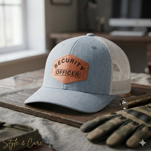 Customizable SECURITY OFFICER Text Statement Leather Patch Hat
