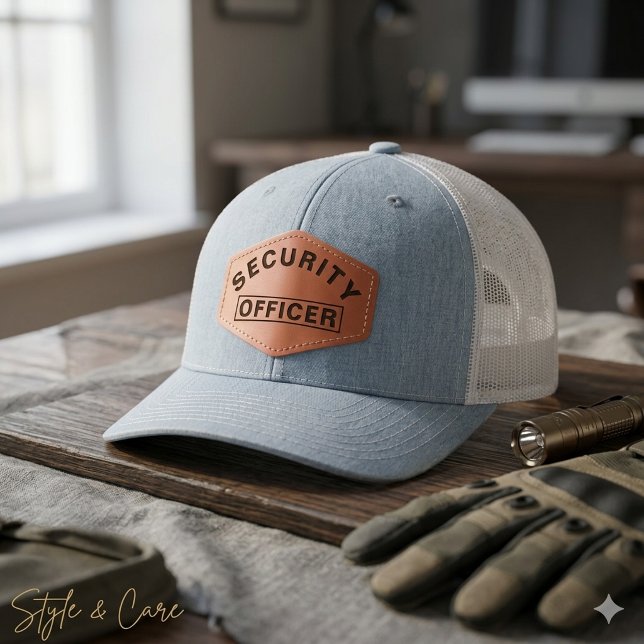 Customizable SECURITY OFFICER Text Statement Leather Patch Hat (Customizable SECURITY OFFICER Text Statement Leather Patch Hat)