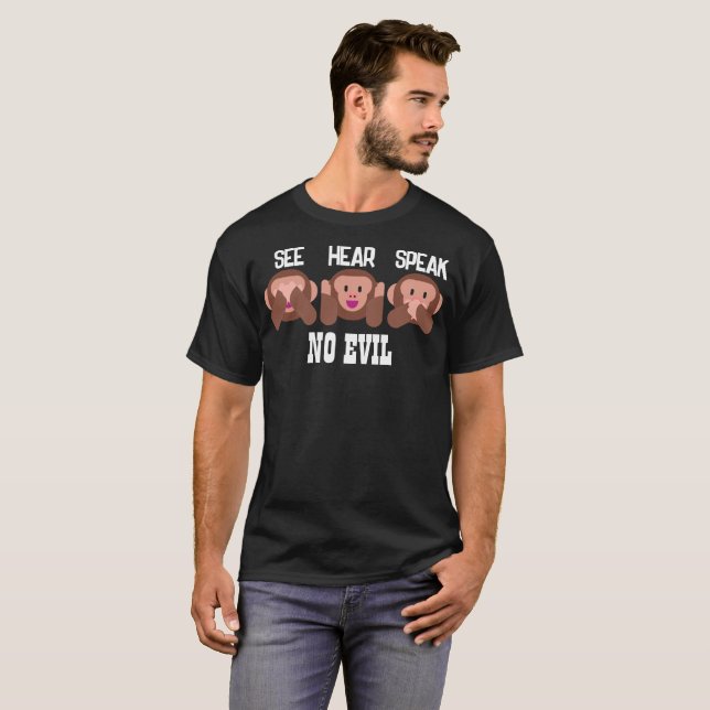 Customizable See Hear & Speak No Evil Monkey Emoji T-Shirt (Front Full)