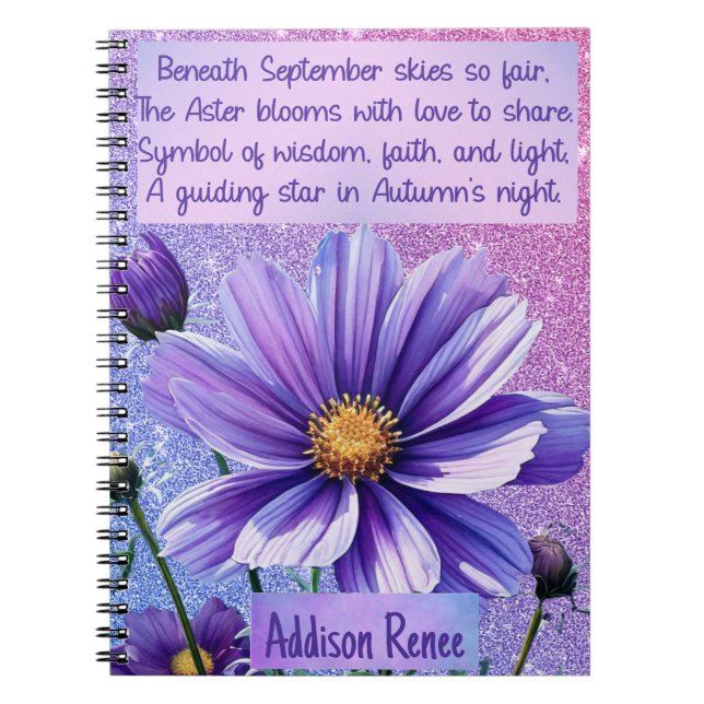 Customizable September Birth Flower Notebook (Front)