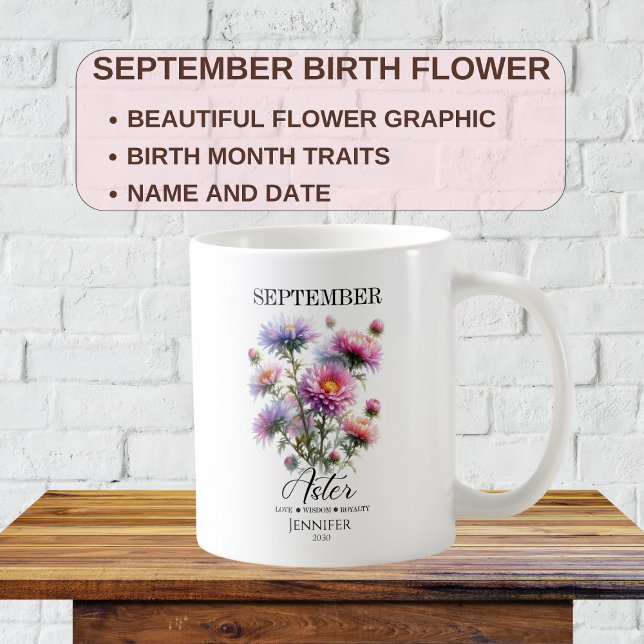 Customizable September Birthday Aster Flower   Coffee Mug (Creator Uploaded)