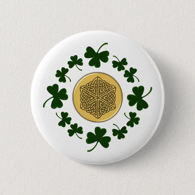 CUSTOMIZABLE!  Shamrocks - Gold Irish Celtic Button (Front)
