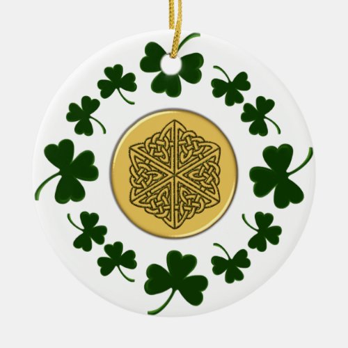 CUSTOMIZABLE  Shamrocks _ Gold Irish Celtic Ceramic Ornament