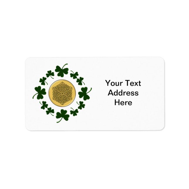 CUSTOMIZABLE!  Shamrocks - Gold Irish Celtic Label (Front)