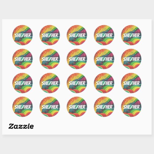 Customizable SheHer HeHim Rainbow Pronouns Classic Round Sticker