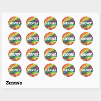 Customizable She/Her, He/Him, Rainbow Pronouns Classic Round Sticker
